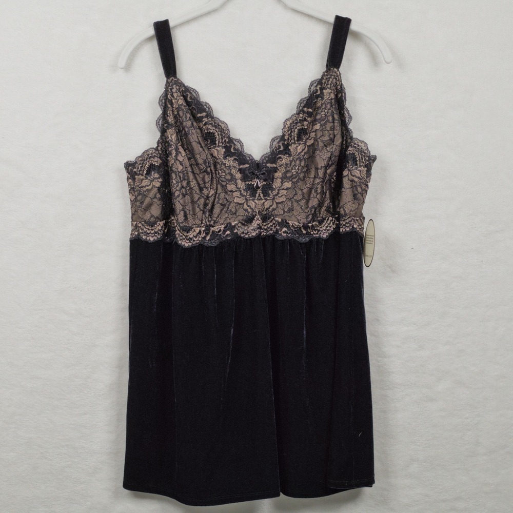 SOMA Velvet Lace Cami Babydoll Soft Support Top Black Whimsigoth Sz XL NWT